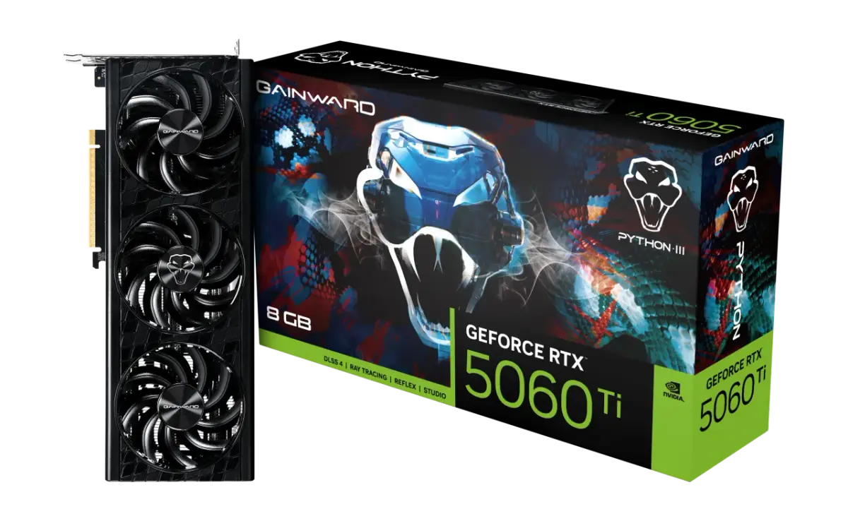 כרטיס מסך – Gainward GeForce RTX 5060 Ti Python III 8GB – צבע שחור