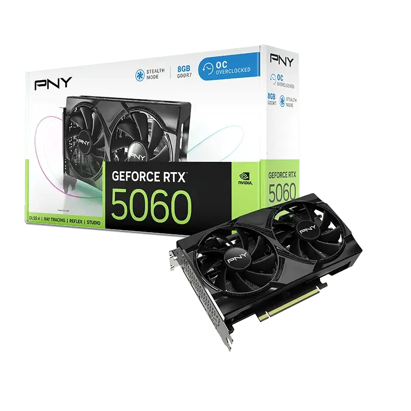 כרטיס מסך – PNY GeForce RTX 5060 Overclocked Dual Fan 8GB – צבע שחור
