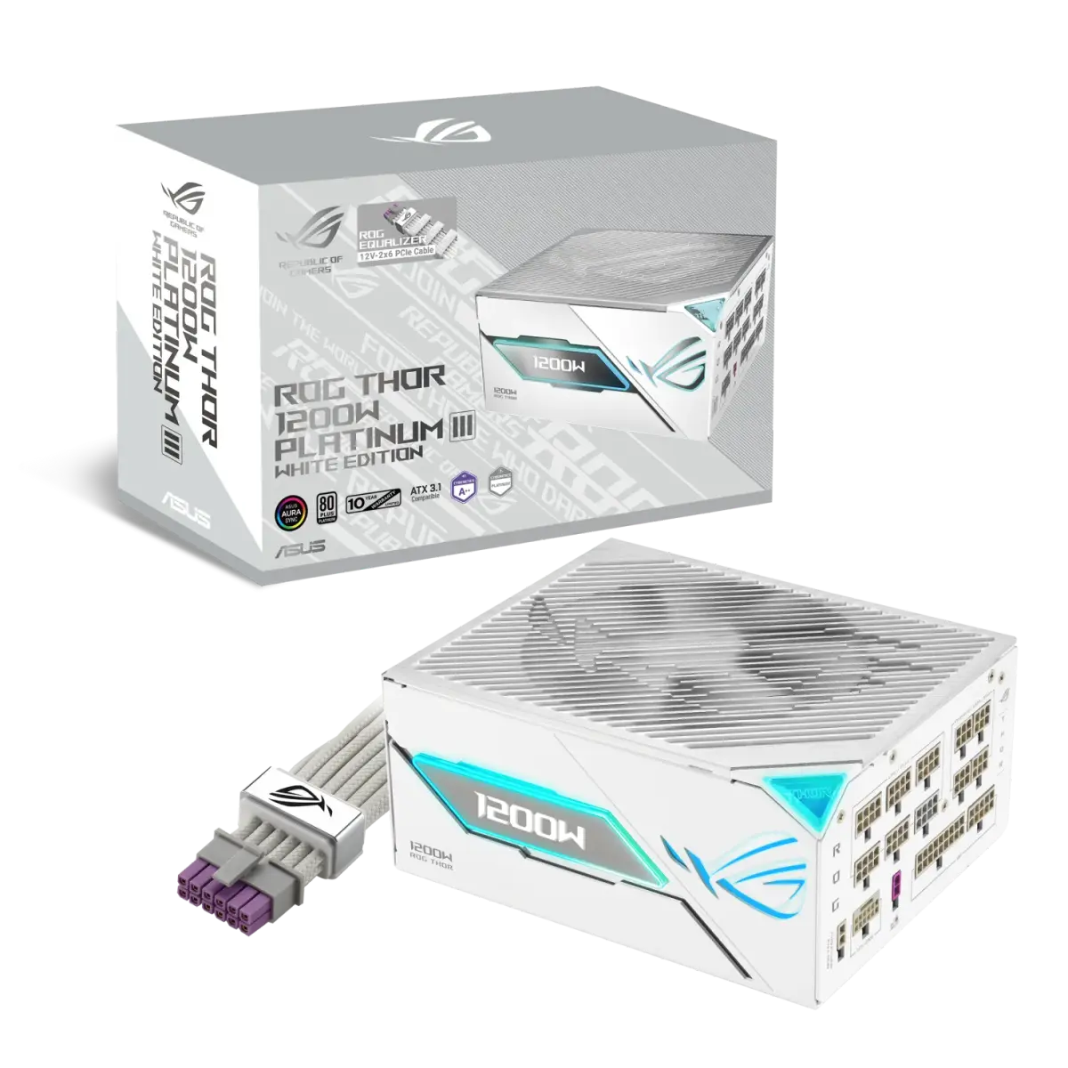 ספק כוח מודולרי – ASUS ROG Thor 1200W Platinum III White Edition (ATX 3.1) 80+ Platinum – צבע לבן