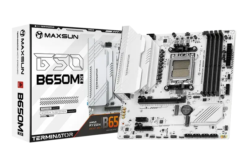לוח אם – Maxsun Terminator B650M WiFi ICE Micro-ATX AM5 DDR5 - צבע לבן