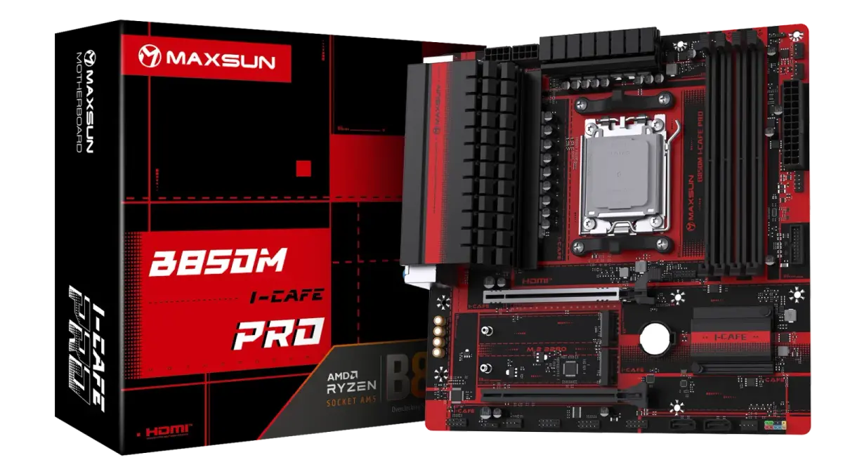 לוח אם – Maxsun B850M I-CAFE PRO Micro-ATX AM5 DDR5 - צבע שחור/אדום