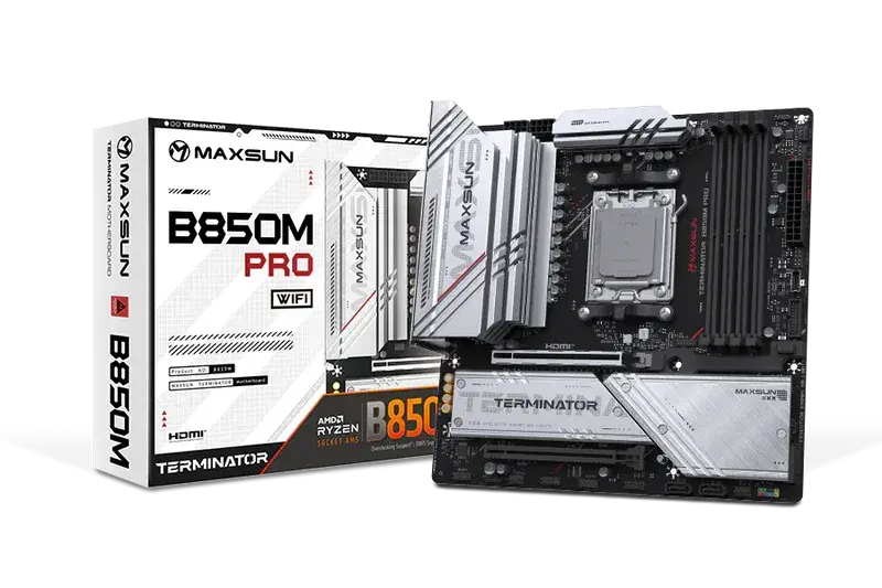 לוח אם – Maxsun Terminator B850M PRO WIFI Micro-ATX AM5 DDR5 - צבע שחור/לבן
