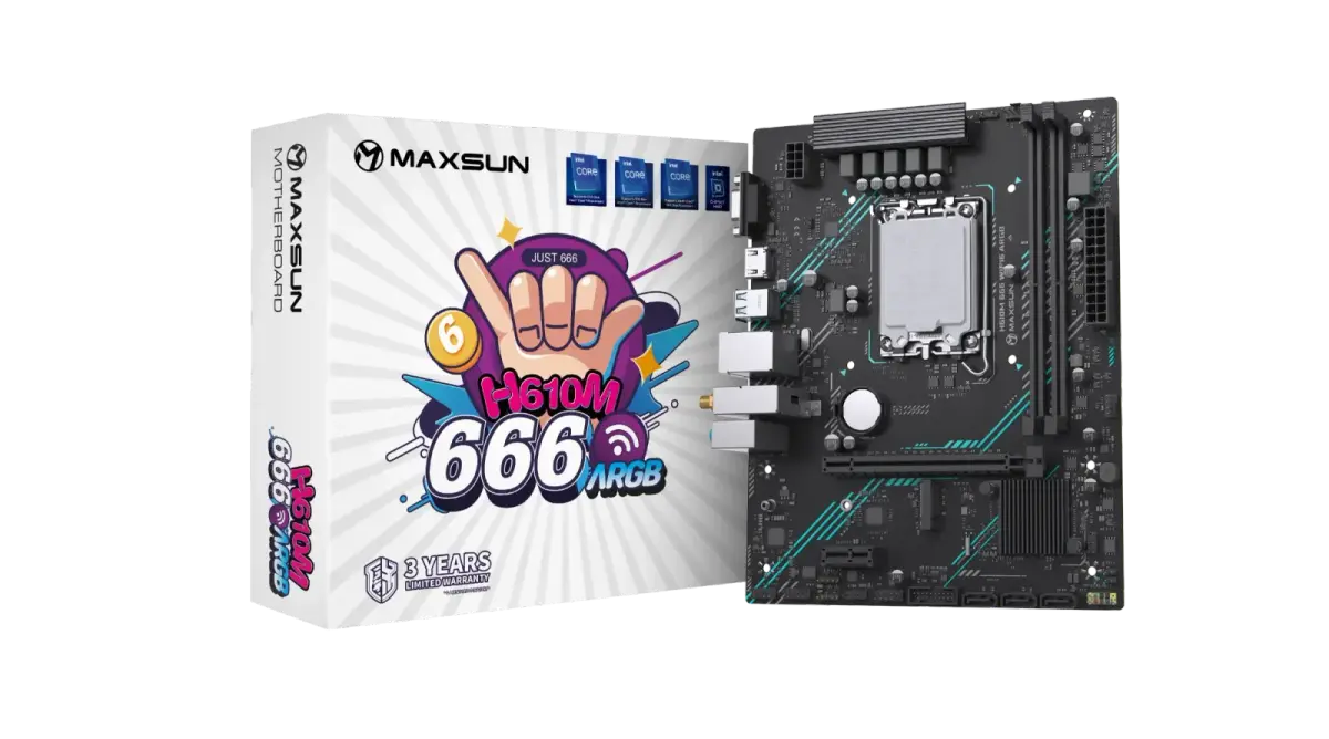 לוח אם – Maxsun H610M 666 WiFi6 ARGB Micro-ATX LGA1700 DDR4 - צבע שחור