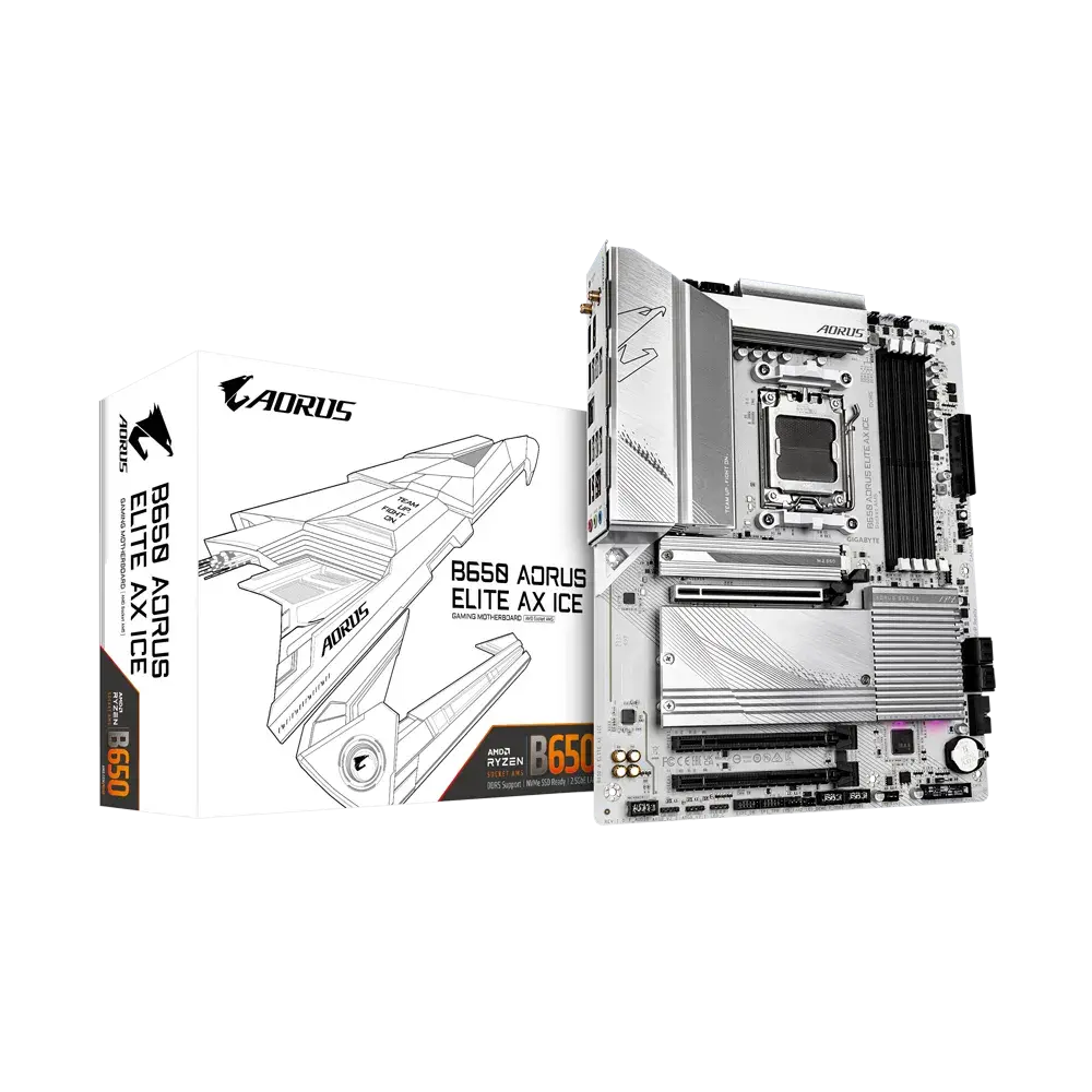 לוח אם – Gigabyte B650 AORUS ELITE AX ICE ATX AM5 DDR5 – צבע לבן