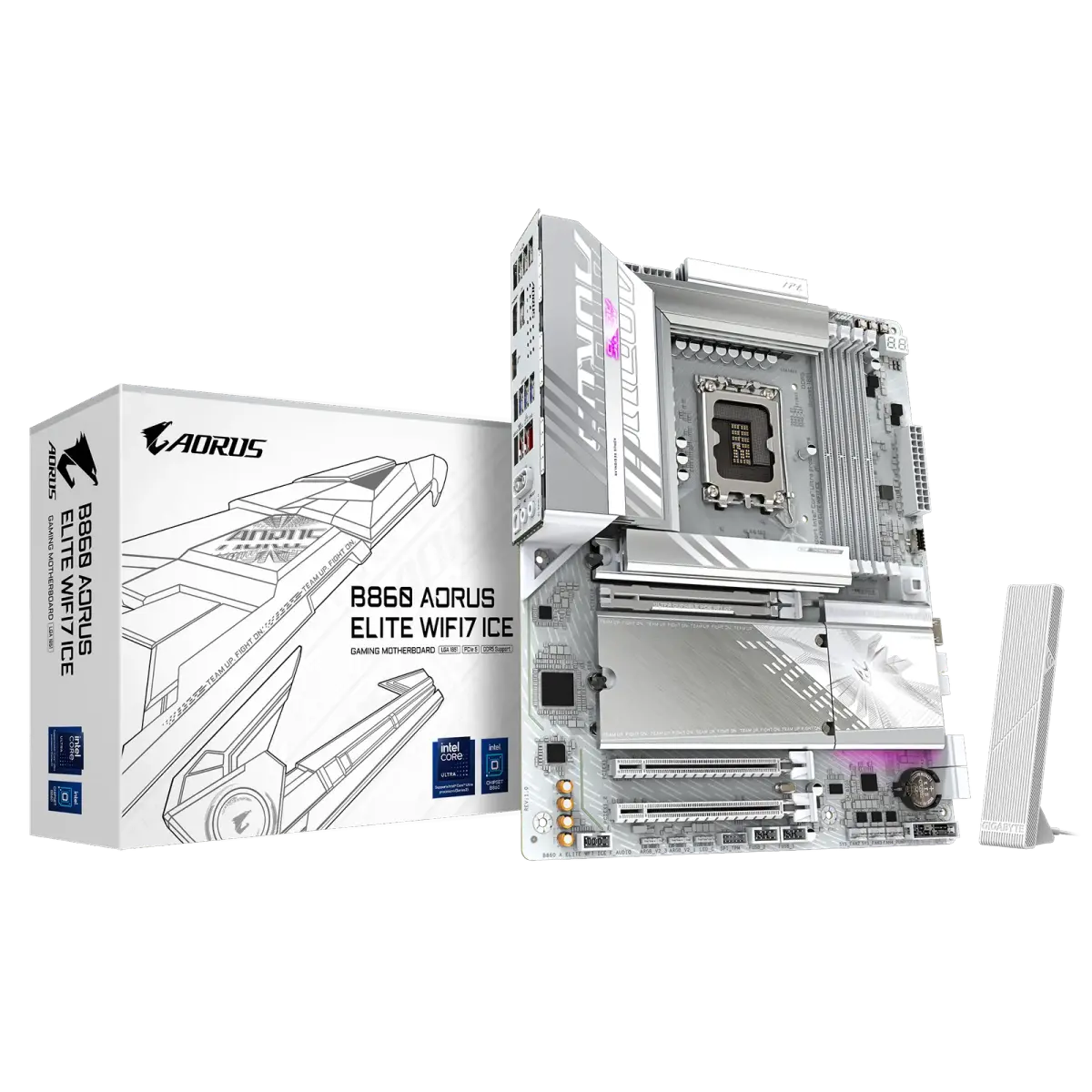 לוח אם – Gigabyte B860 AORUS ELITE WIFI7 ICE ATX LGA1851 DDR5 – צבע לבן