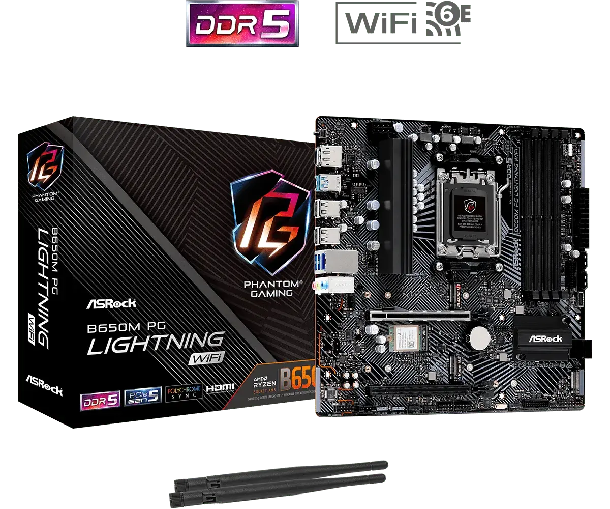 לוח אם – ASRock B650M PG Lightning WiFi Micro-ATX AM5 DDR5 - צבע שחור