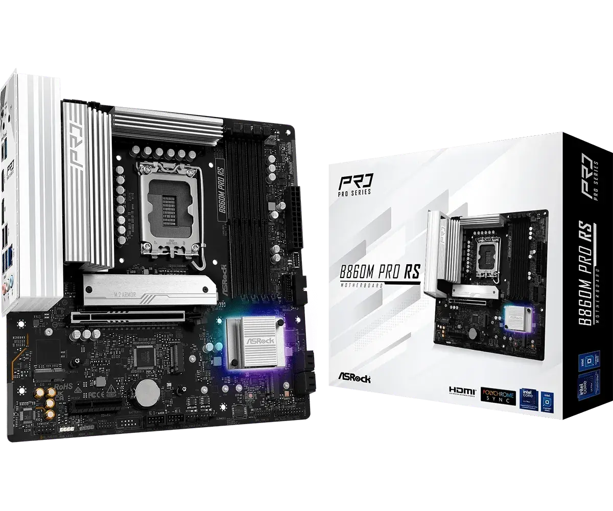לוח אם – ASRock B860M Pro RS Micro-ATX LGA1851 DDR5 - צבע שחור/לבן