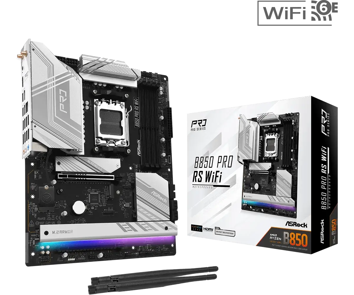 לוח אם – ASRock B850 Pro RS WiFi ATX AM5 DDR5 - צבע שחור/לבן