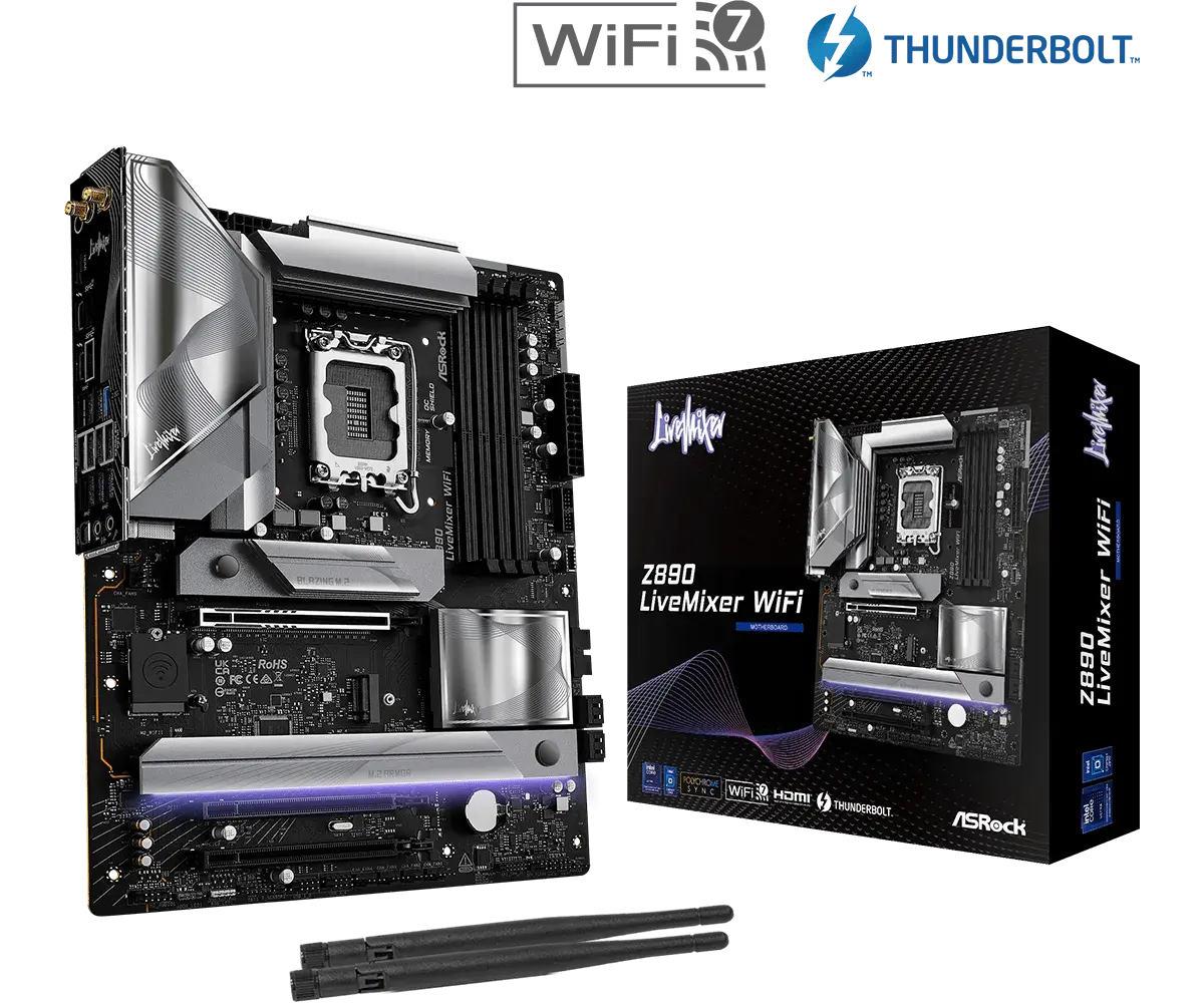 לוח אם – ASRock Z890 LiveMixer WiFi ATX LGA1851 DDR5 - צבע שחור/אפור