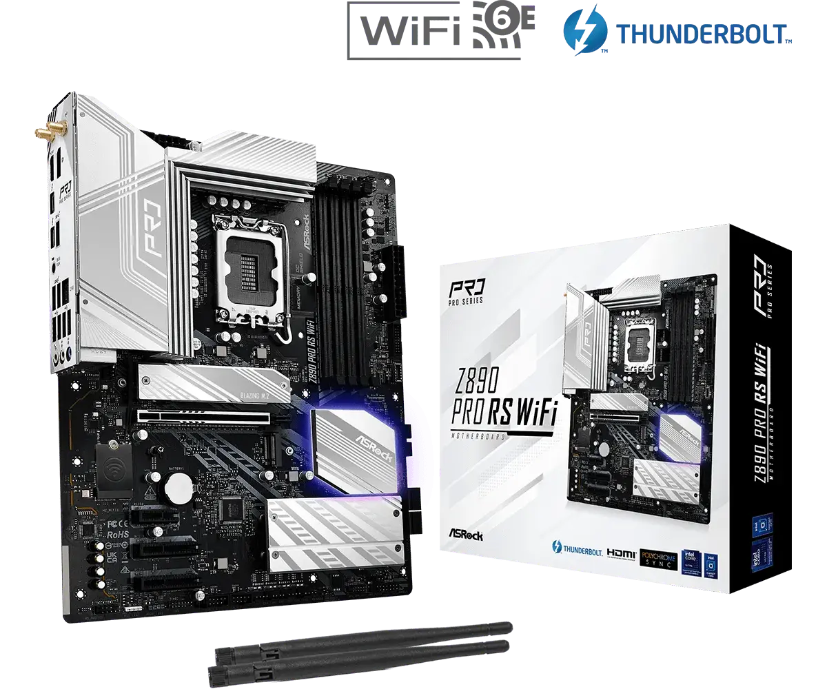 לוח אם – ASRock Z890 Pro RS WiFi ATX LGA1851 DDR5 - צבע שחור/לבן