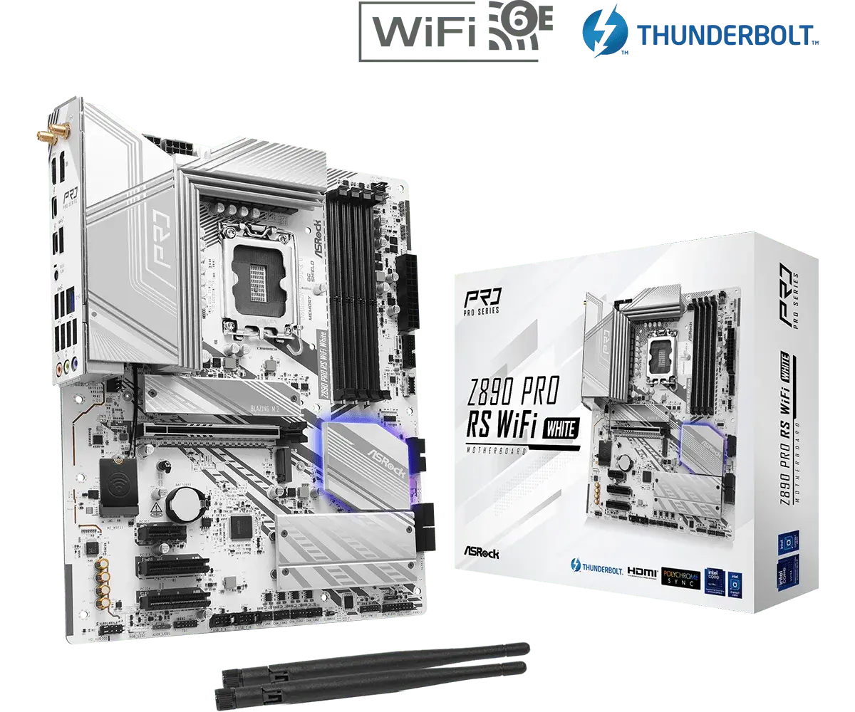 לוח אם – ASRock Z890 Pro RS WiFi White ATX LGA1851 DDR5 - צבע לבן