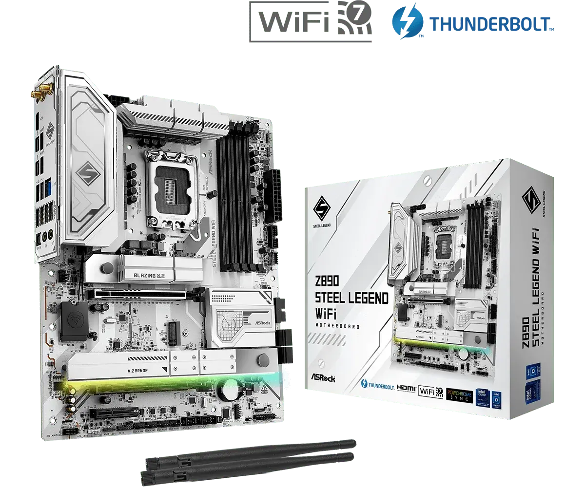 לוח אם – ASRock Z890 Steel Legend WiFi ATX LGA1851 DDR5 - צבע לבן