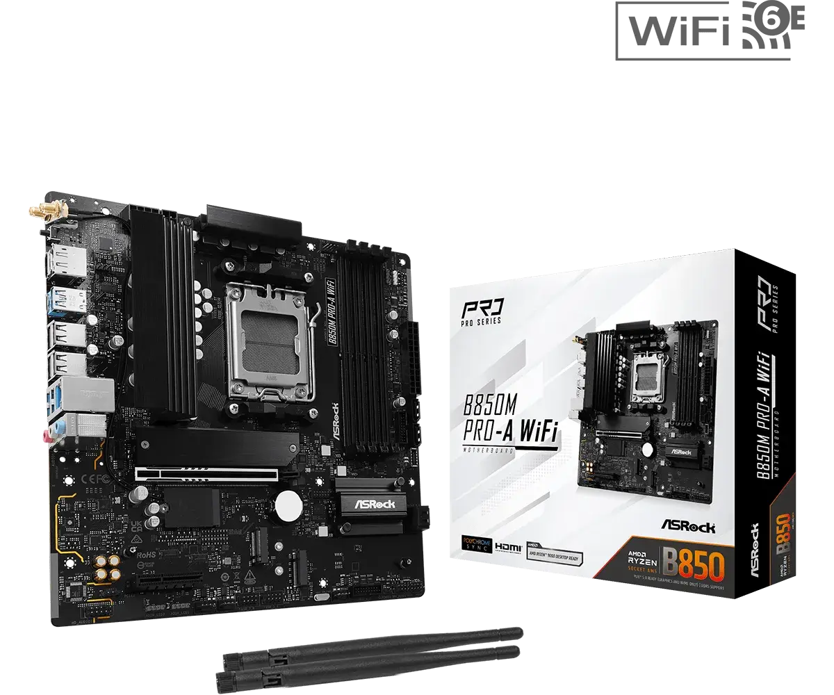 לוח אם – ASRock B850M Pro-A WiFi Micro-ATX AM5 DDR5 - צבע שחור