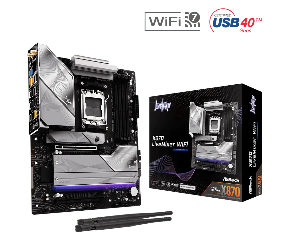 לוח אם – ASRock X870 LiveMixer WiFi ATX AM5 DDR5 - צבע שחור/אפור