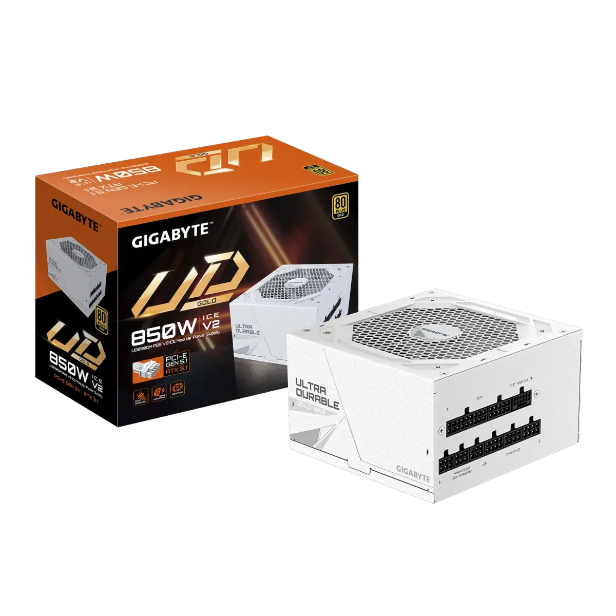 ספק כוח מודולרי – Gigabyte UD850GM PG5 V2 ICE 850W (ATX 3.1) 80+ Gold – צבע לבן
