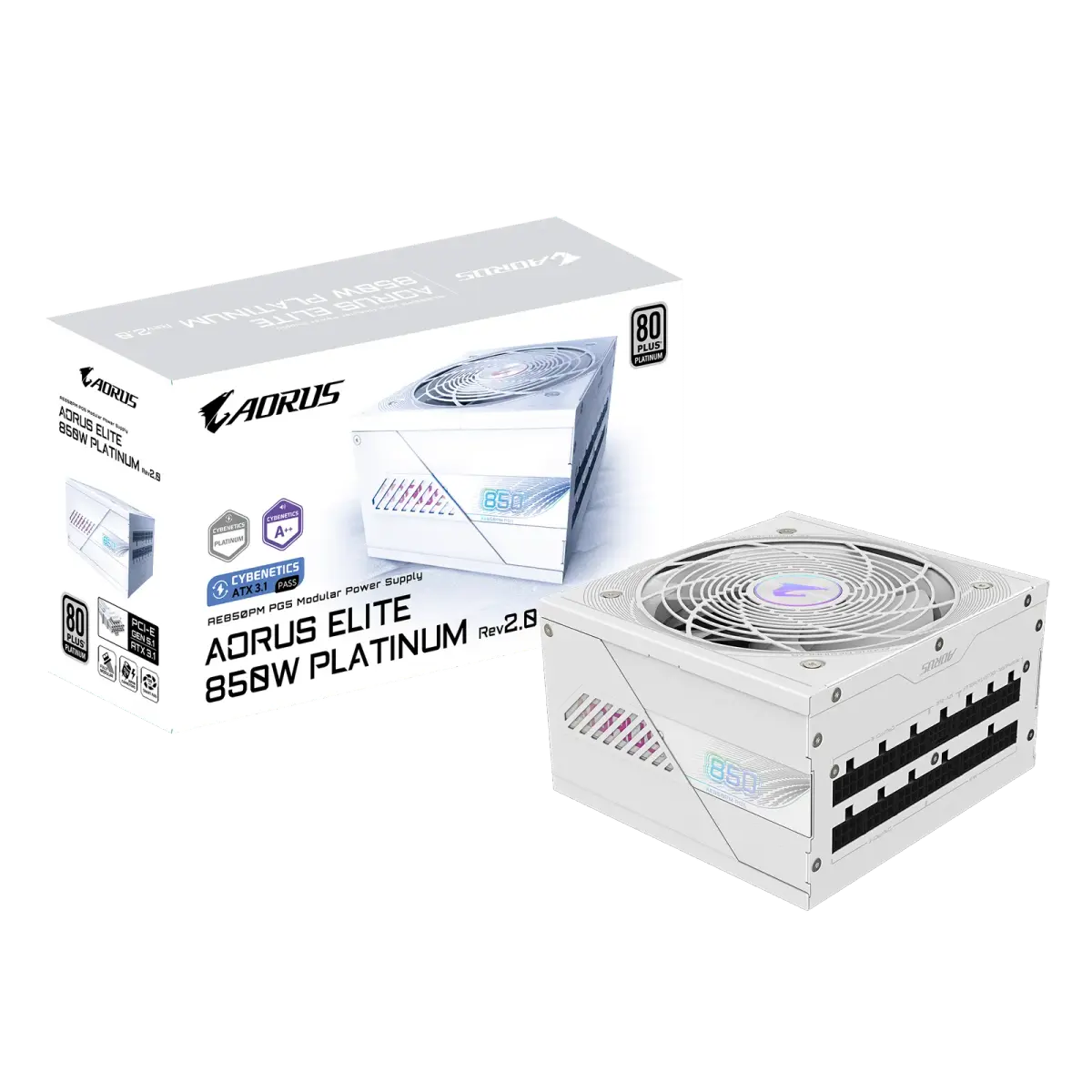 ספק כוח מודולרי – Gigabyte AORUS ELITE P850W ICE 850W (ATX 3.1) 80+ Platinum – צבע לבן