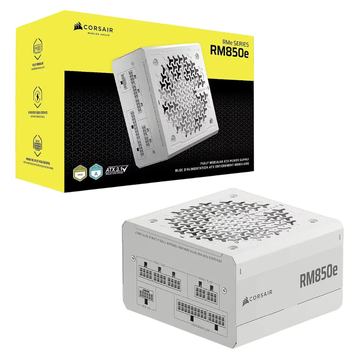ספק כוח מודולרי – Corsair RM850e 850W (ATX 3.1) 80+ Gold – צבע לבן