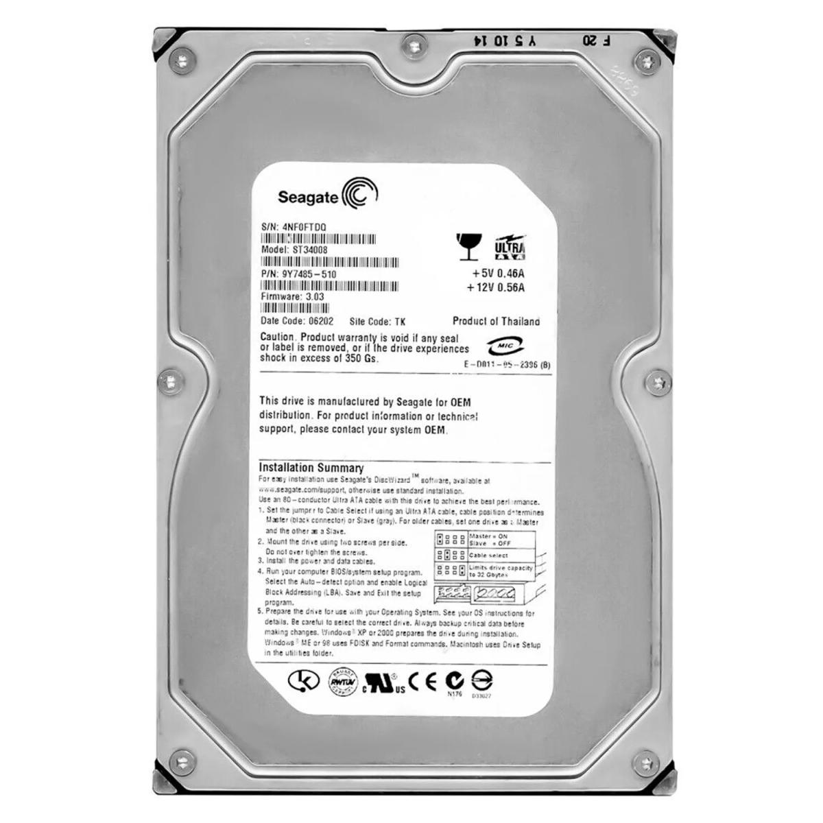דיסק קשיח פנימי לנייח – Seagate HDD 400GB 7200rpm 256MB 3.5 Inch SATA III