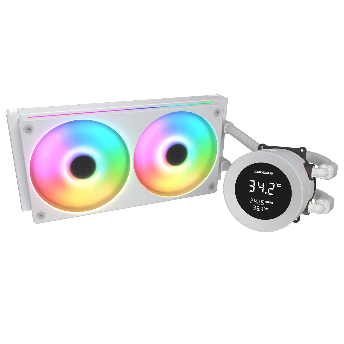 קירור נוזלי למעבד – Cougar Poseidon Vistek 240 ARGB LCD Display AIO 240mm – צבע לבן