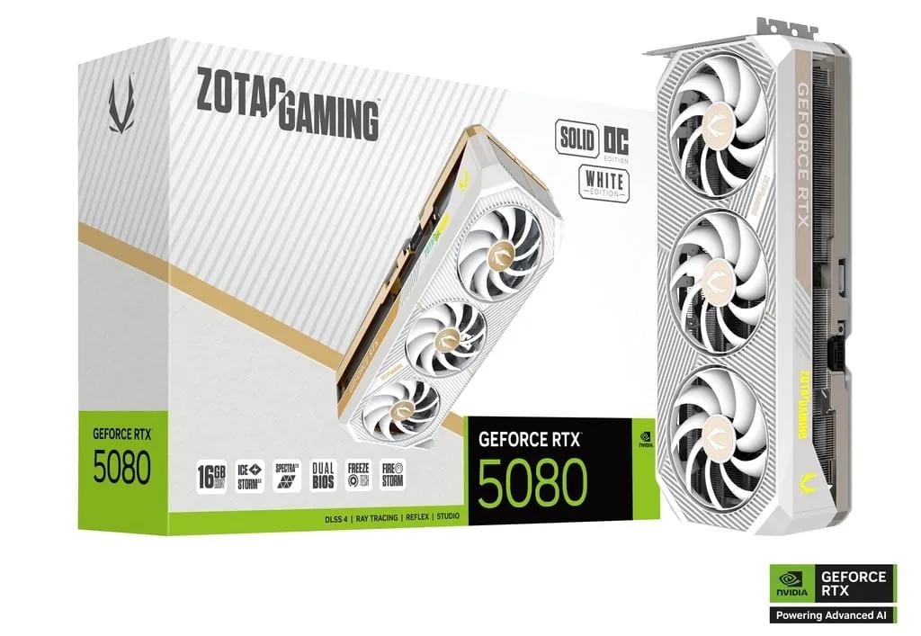 כרטיס מסך – Zotac GeForce RTX 5080 Solid OC White Edition 16GB – צבע לבן
