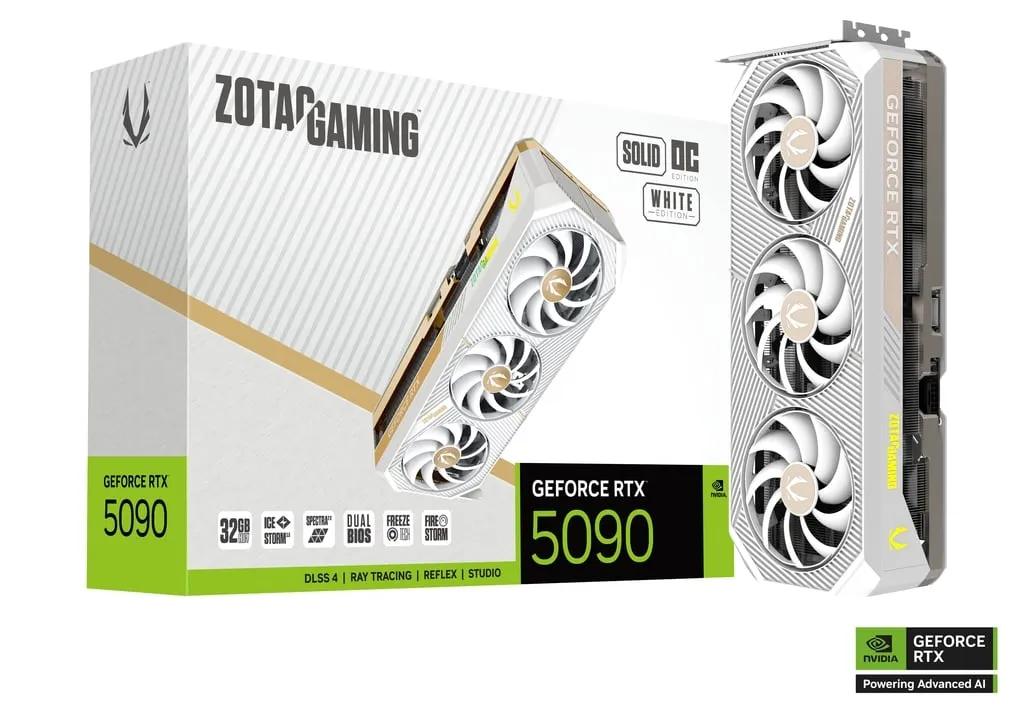 כרטיס מסך – Zotac GeForce RTX 5090 Solid OC White Edition 32GB – צבע לבן