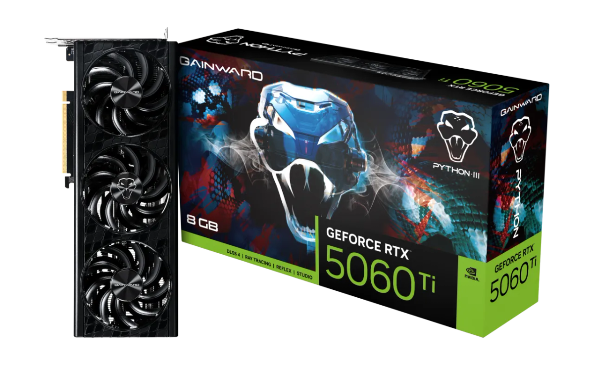 כרטיס מסך – Gainward GeForce RTX 5060 Ti Python III 8GB – צבע שחור
