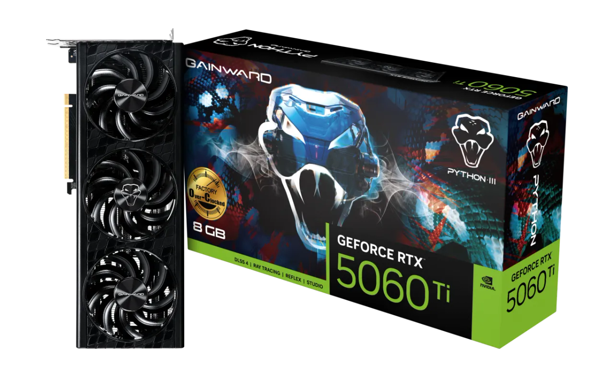 כרטיס מסך – Gainward GeForce RTX 5060 Ti Python III OC 8GB – צבע שחור