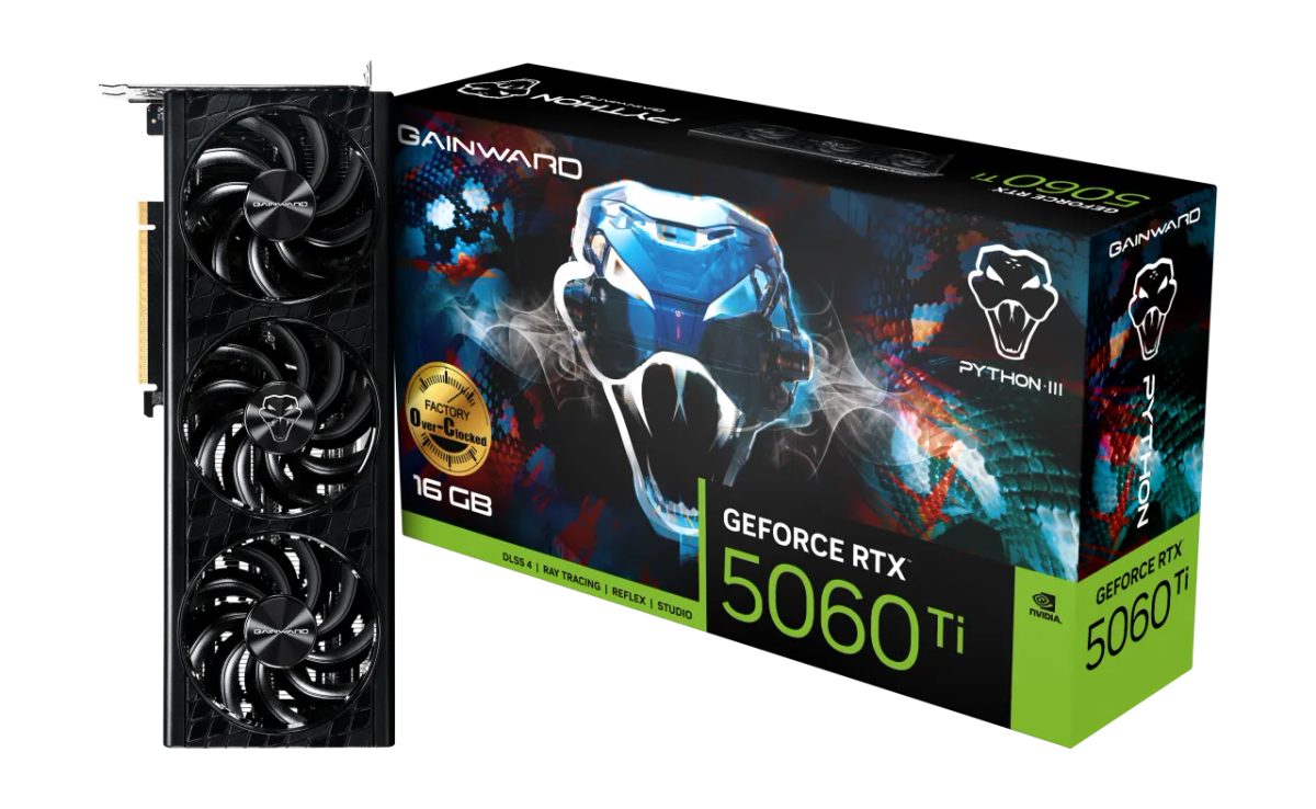 כרטיס מסך – Gainward GeForce RTX 5060 Ti Python III OC 16GB – צבע שחור