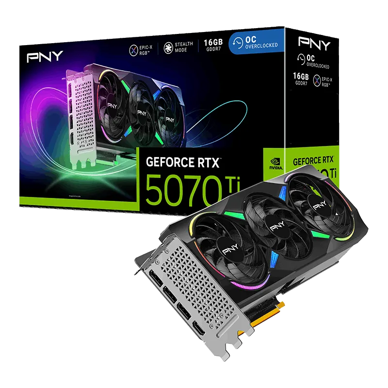 כרטיס מסך – PNY GeForce RTX 5070 Ti ARGB EPIC-X RGB™ Overclocked Triple Fan 16GB – צבע שחור