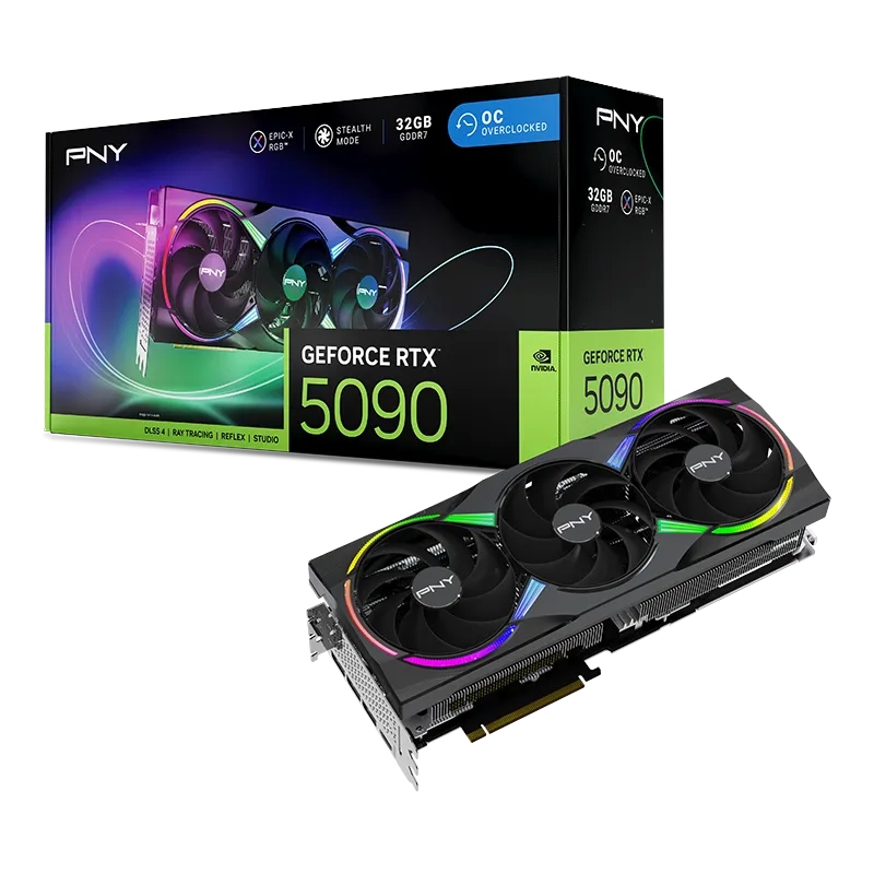כרטיס מסך – PNY GeForce RTX 5090 ARGB EPIC-X RGB™ Overclocked Triple Fan 32GB – צבע שחור