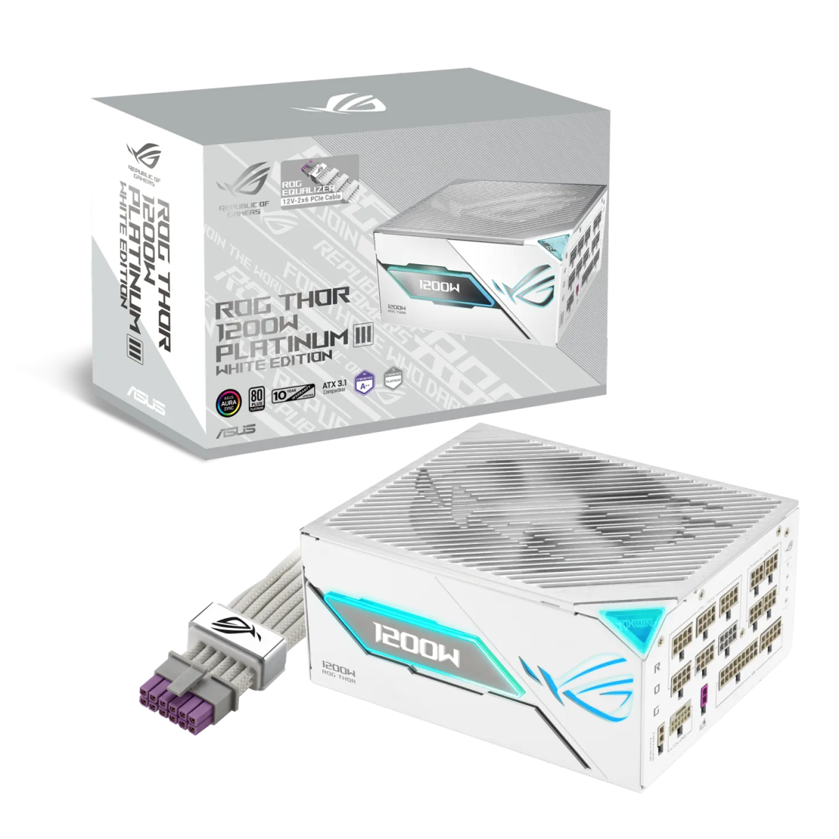 ספק כוח מודולרי – ASUS ROG Thor 1200W Platinum III White Edition (ATX 3.1) 80+ Platinum – צבע לבן