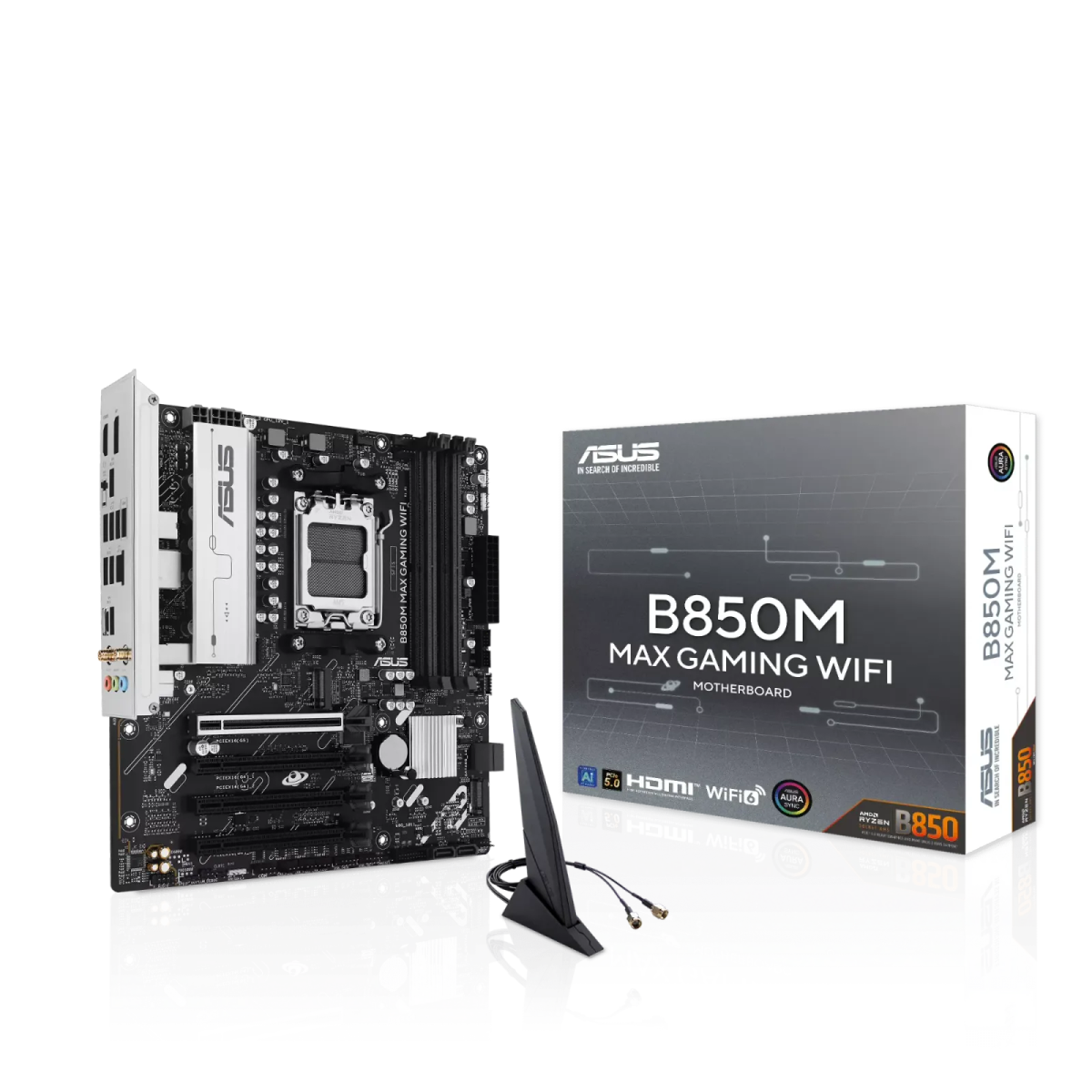 לוח אם – ASUS B850M MAX GAMING WIFI Micro-ATX AM5 DDR5 - צבע שחור/כסוף