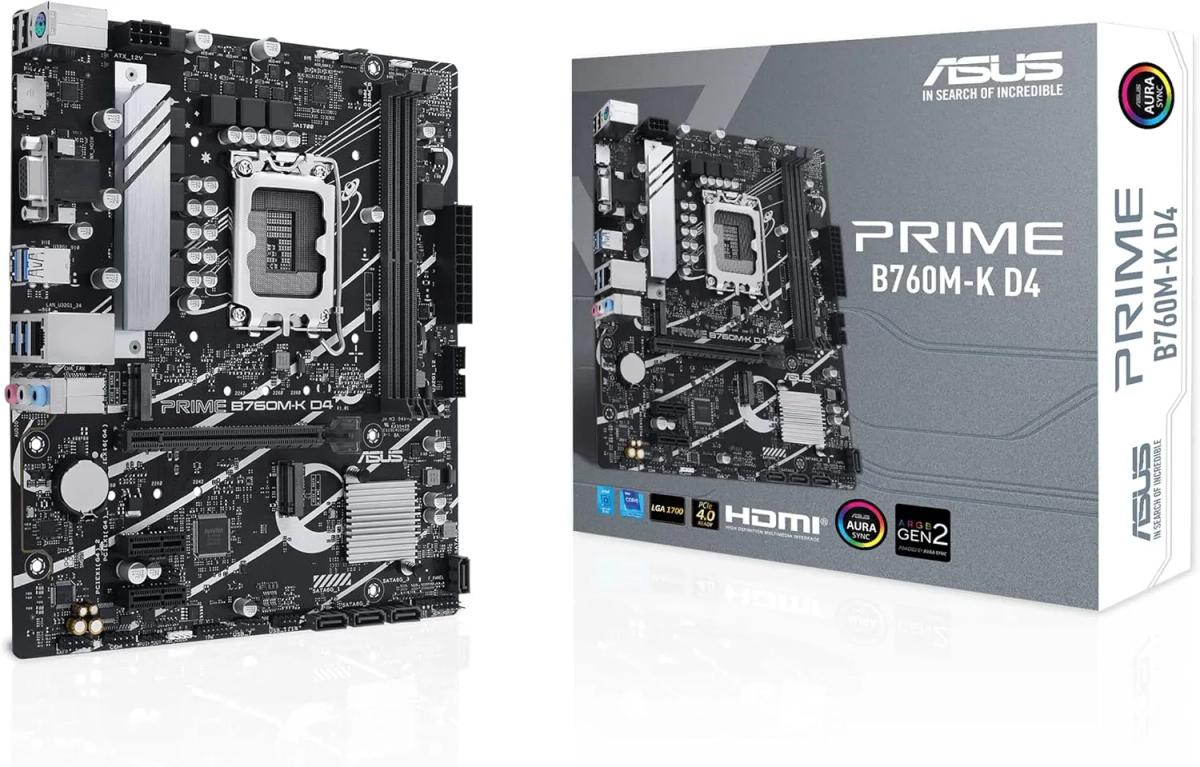 לוח אם – ASUS PRIME B760M-K D4 Micro-ATX LGA1700 DDR4 - צבע שחור