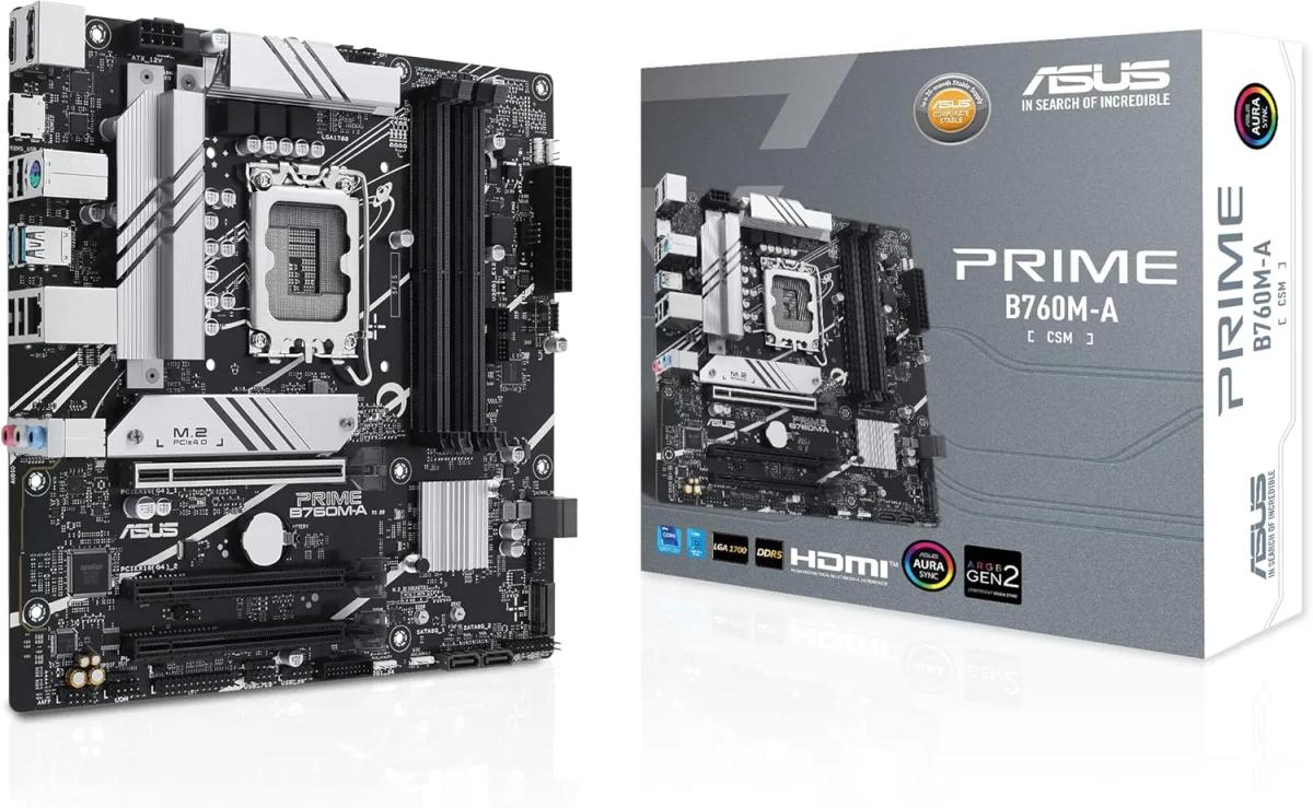 לוח אם – ASUS PRIME B760M-A-CSM Micro-ATX LGA1700 DDR5 - צבע שחור/כסוף