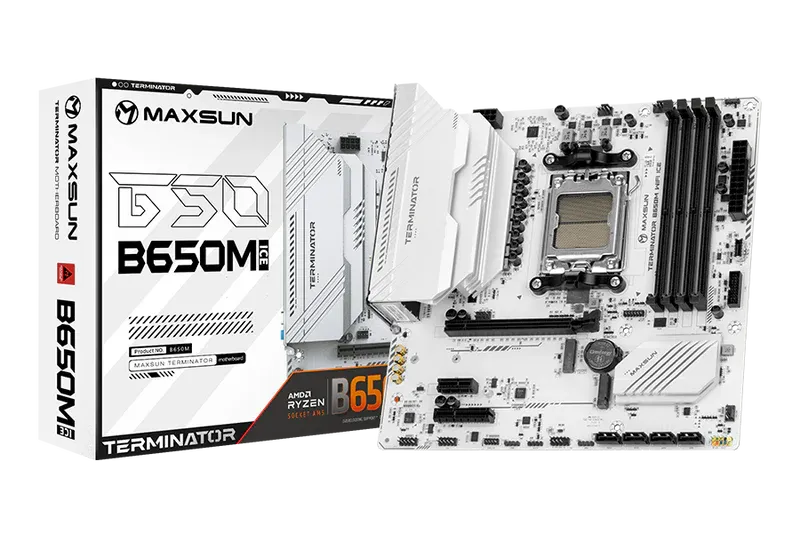 לוח אם – Maxsun Terminator B650M WiFi ICE Micro-ATX AM5 DDR5 - צבע לבן