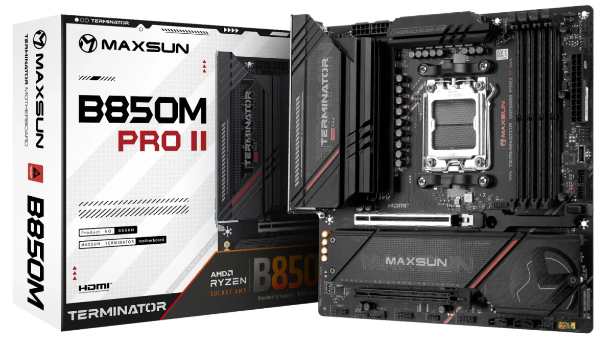 לוח אם – Maxsun Terminator B850M PRO II WiFi7 Micro-ATX AM5 DDR5 - צבע שחור/אדום