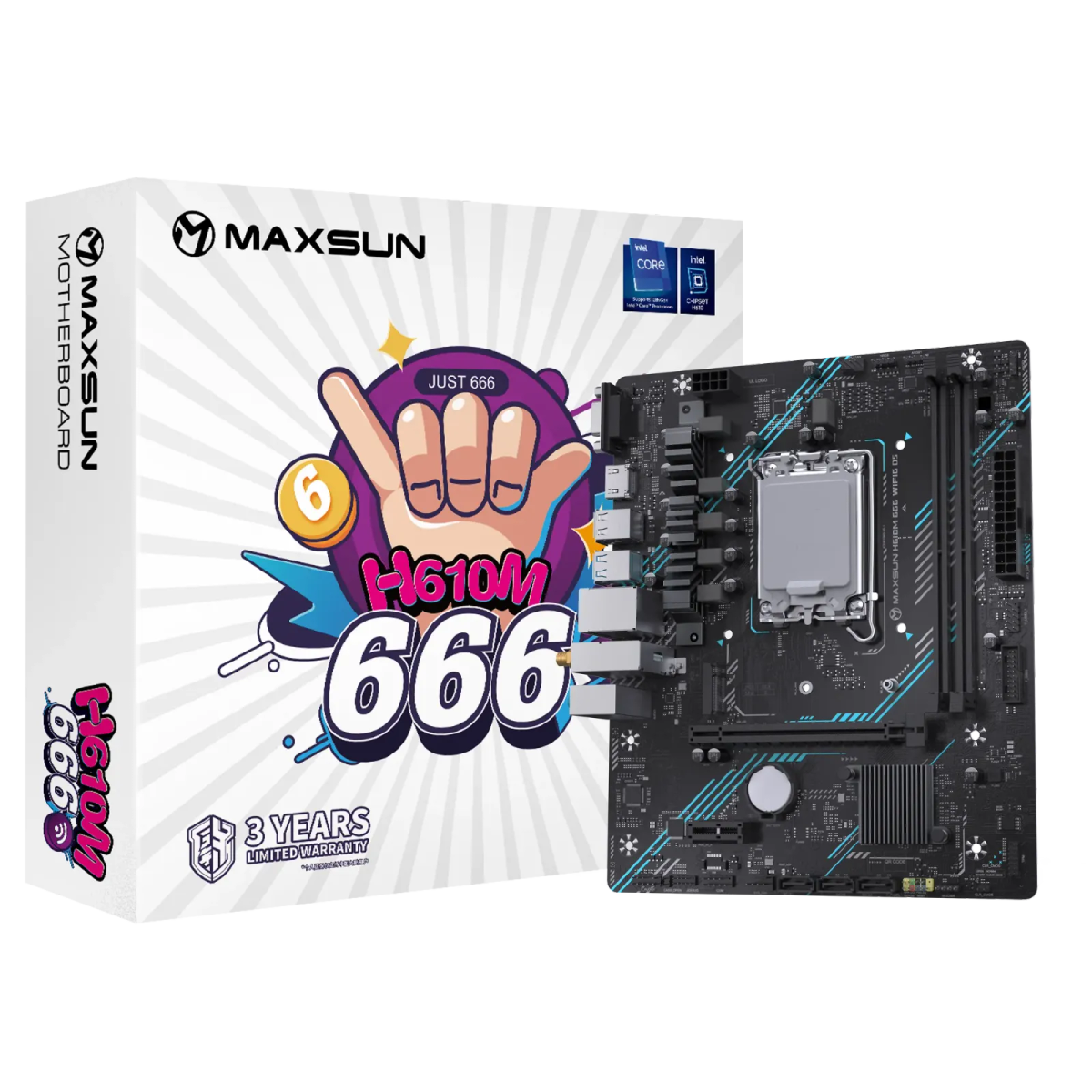 לוח אם – Maxsun H610M 666 WiFi 6 D5 Micro-ATX LGA1700 DDR5 - צבע שחור