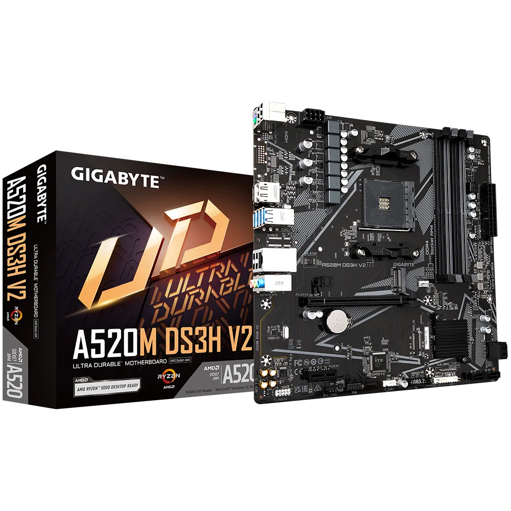 לוח אם – Gigabyte A520M DS3H V2 Micro-ATX AM4 DDR4 - צבע שחור