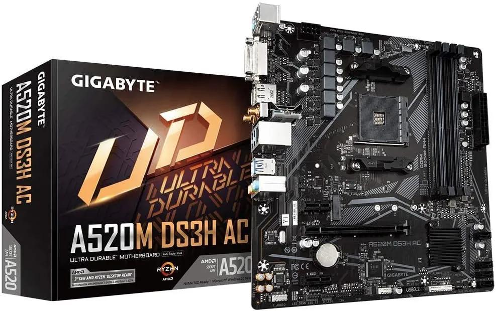 לוח אם – Gigabyte A520M DS3H AC WIFI Micro-ATX AM4 DDR4 - צבע שחור
