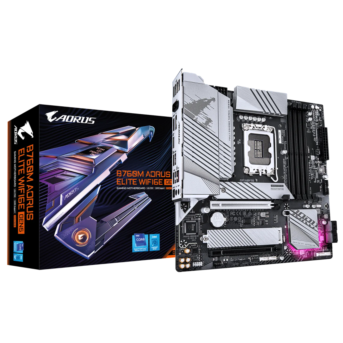 לוח אם – Gigabyte B760M AORUS ELITE WIFI6E GEN5 Micro-ATX LGA1700 DDR5 - צבע שחור/כסוף