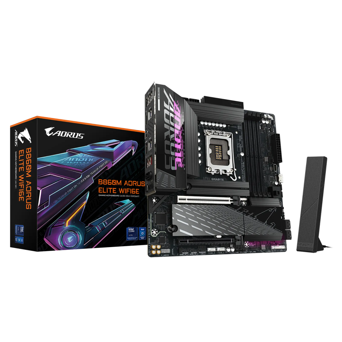לוח אם – Gigabyte B860M AORUS ELITE WIFI6E Micro-ATX LGA1851 DDR5 – צבע שחור