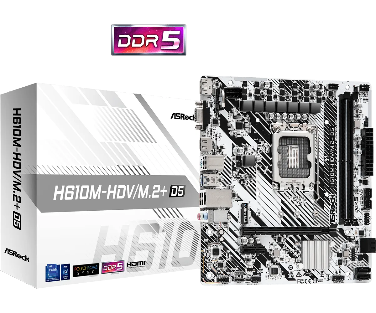 לוח אם – ASRock H610M-HDV/M.2+ D5 Micro-ATX LGA1700 DDR5 - צבע לבן