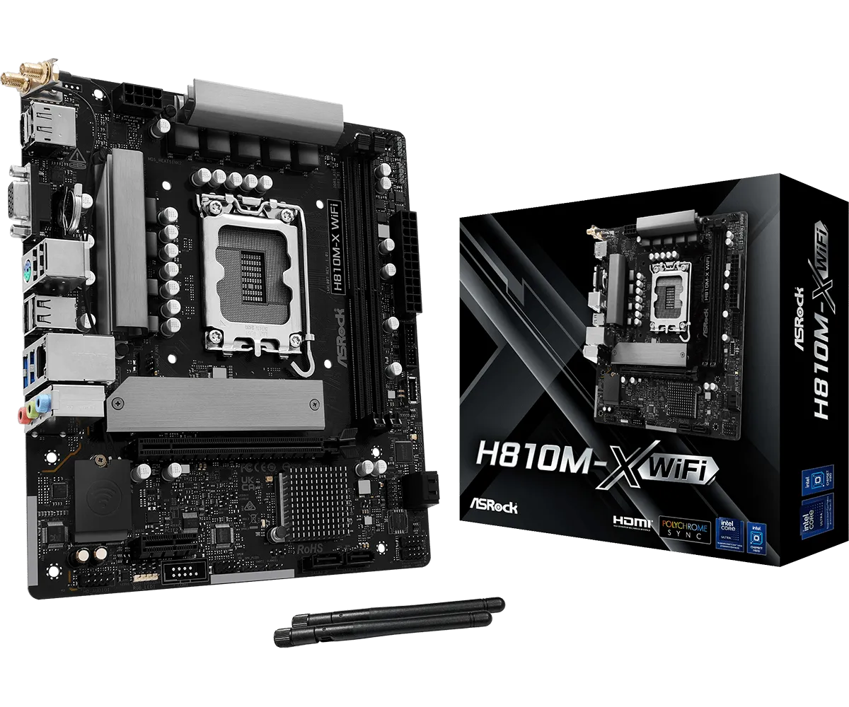 לוח אם – ASRock H810M-X WiFi Micro-ATX LGA1851 DDR5 - צבע שחור