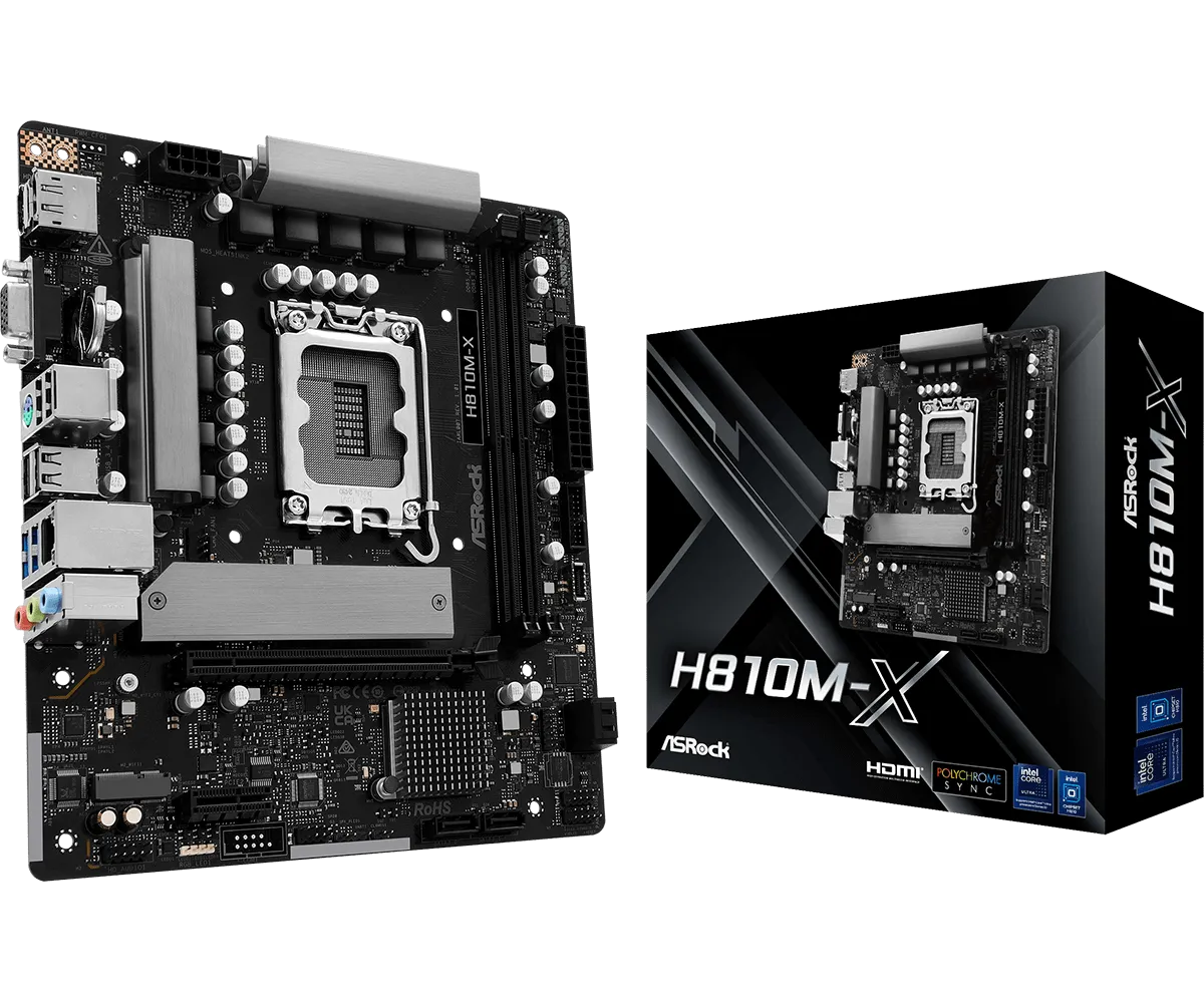 לוח אם – ASRock H810M-X Micro-ATX LGA1851 DDR5 - צבע שחור