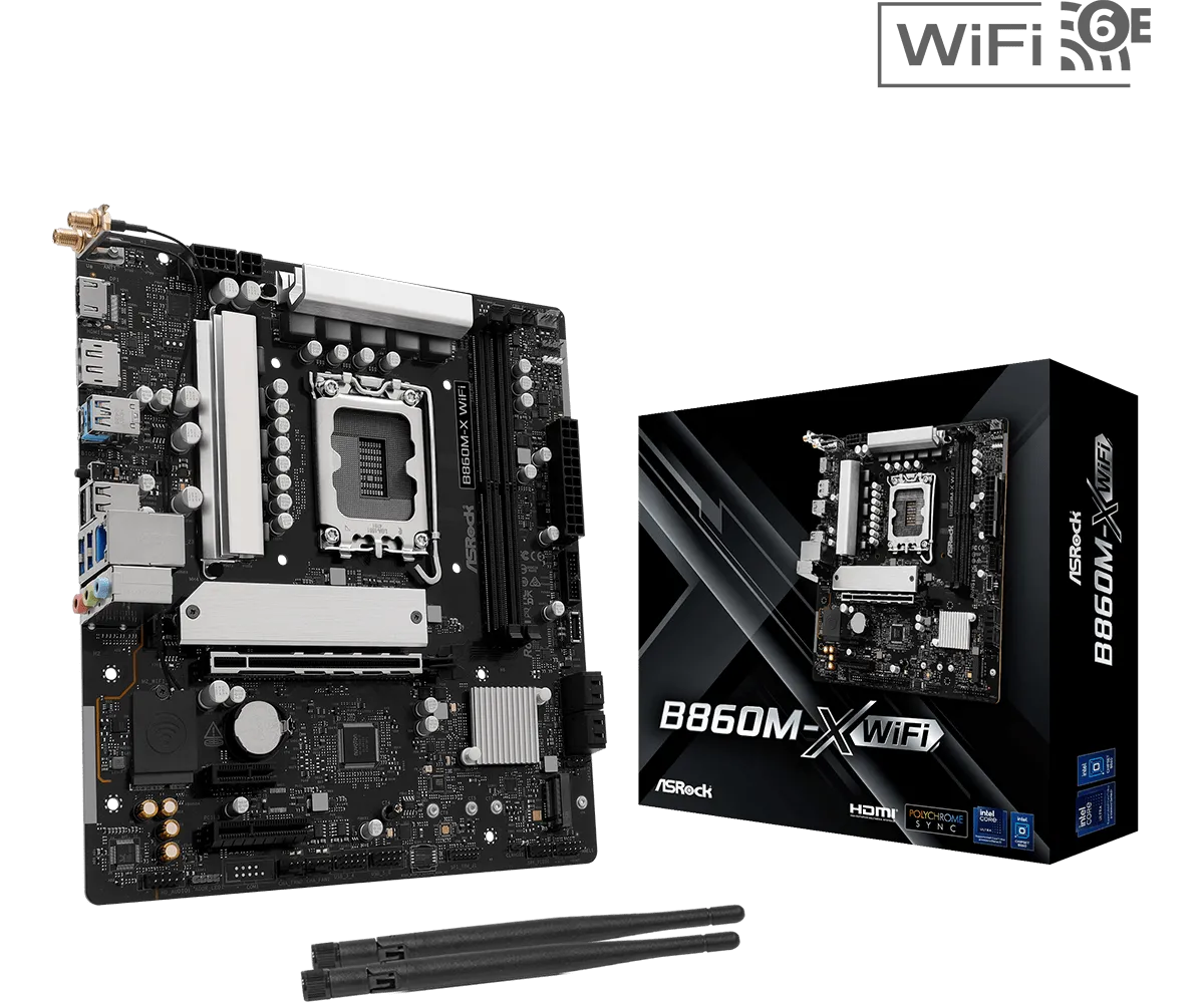 לוח אם – ASRock B860M-X WiFi Micro-ATX LGA1851 DDR5 - צבע שחור/כסוף