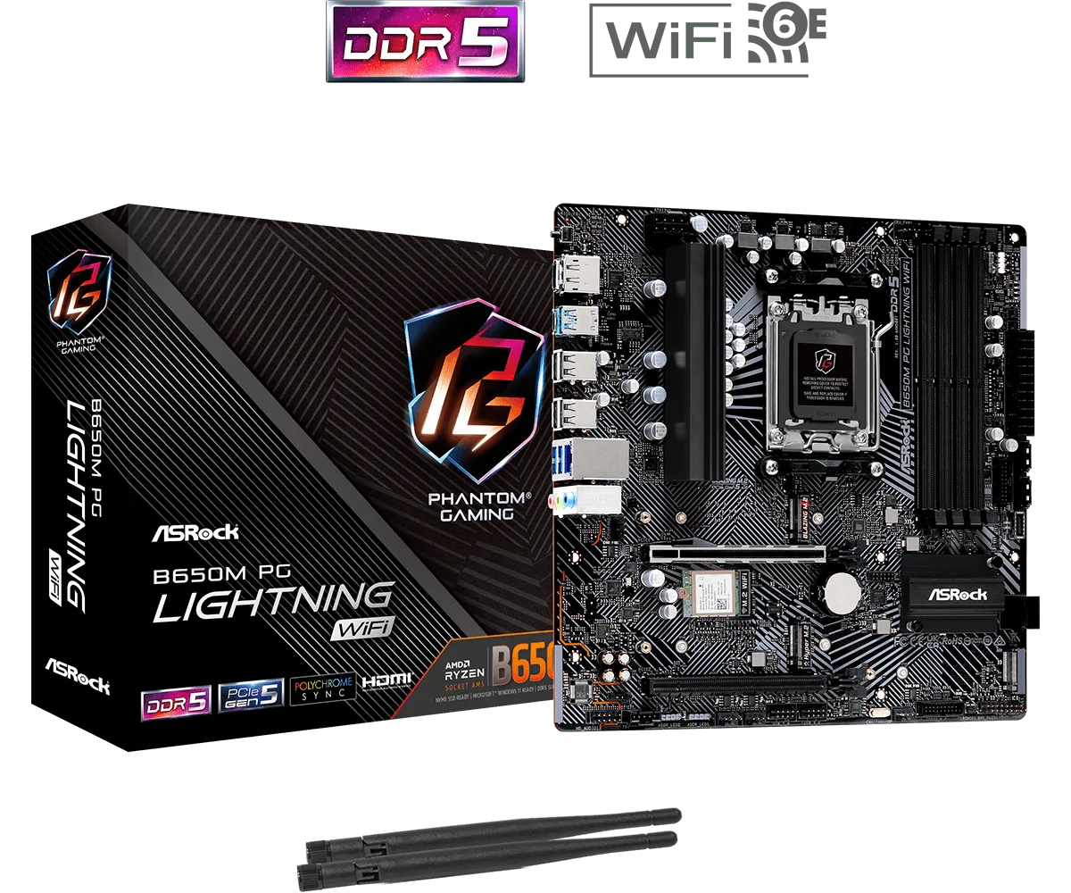 לוח אם – ASRock B650M PG Lightning WiFi Micro-ATX AM5 DDR5 - צבע שחור