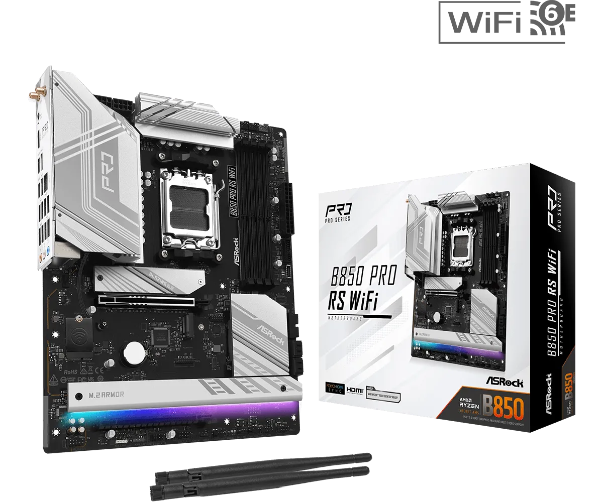 לוח אם – ASRock B850 Pro RS WiFi ATX AM5 DDR5 - צבע שחור/לבן