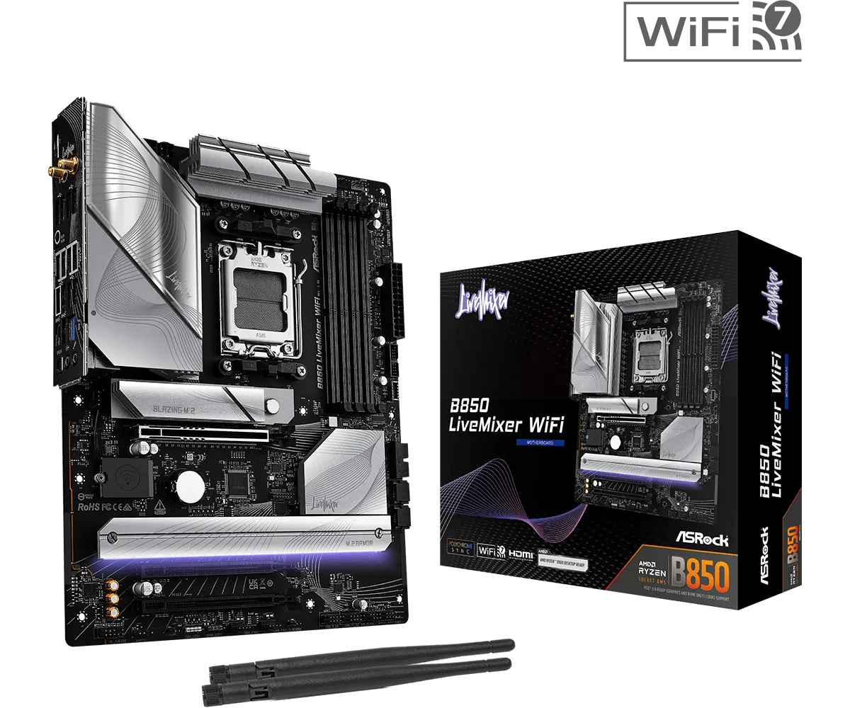 לוח אם – ASRock B850 LiveMixer WiFi ATX AM5 DDR5 - צבע שחור/כסוף