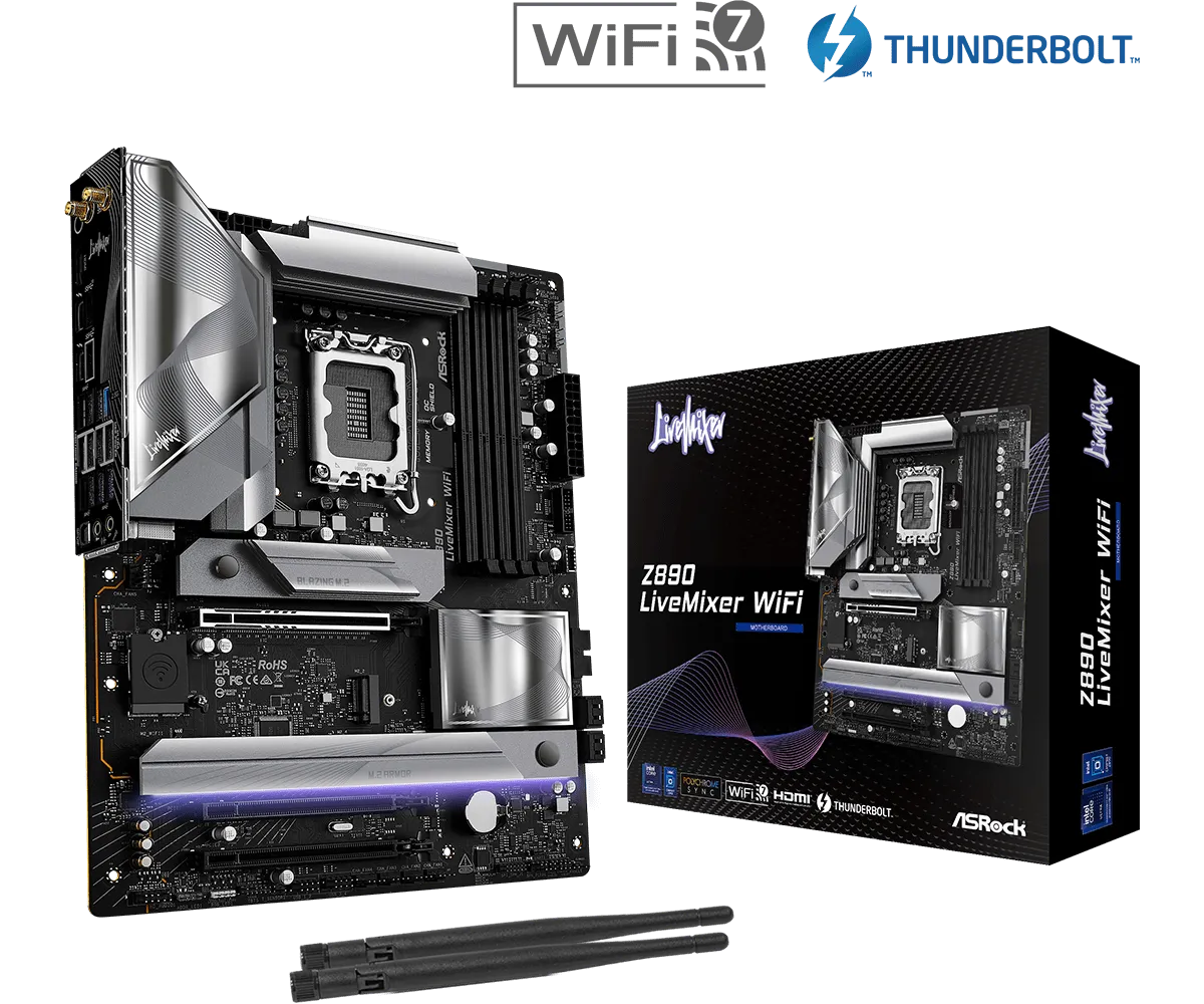 לוח אם – ASRock Z890 LiveMixer WiFi ATX LGA1851 DDR5 - צבע שחור/אפור