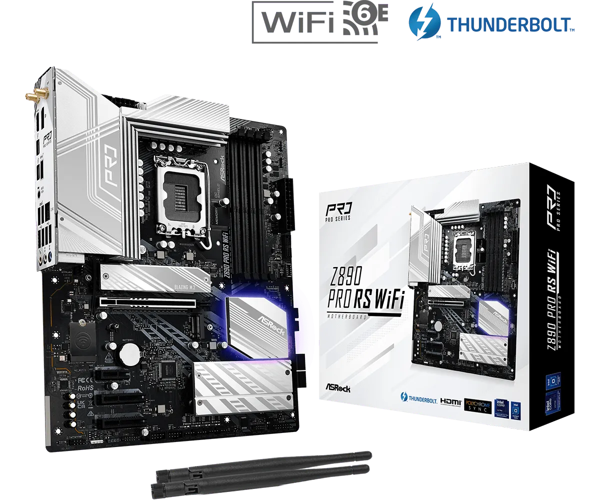 לוח אם – ASRock Z890 Pro RS WiFi ATX LGA1851 DDR5 - צבע שחור/לבן